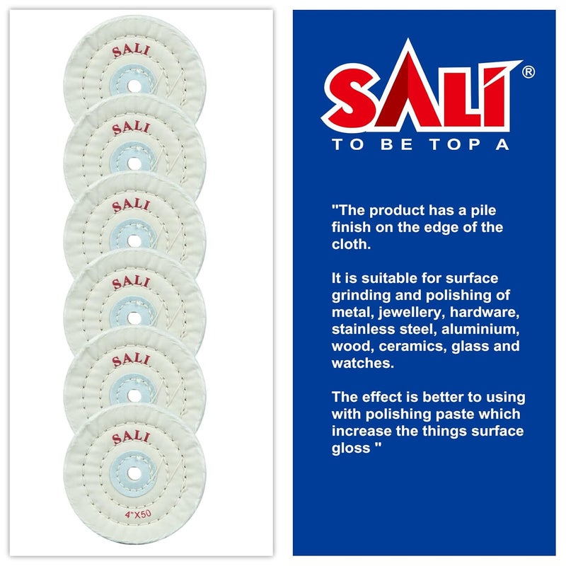 SALI 6 Pack Polishing Wheel for Bench Grinder Buffing Wheel 4 inch White Cotton (50 Ply) for Buffer Polisher Medium Polish Pad with 1/2 Inch Arbor Hole - Image 3
